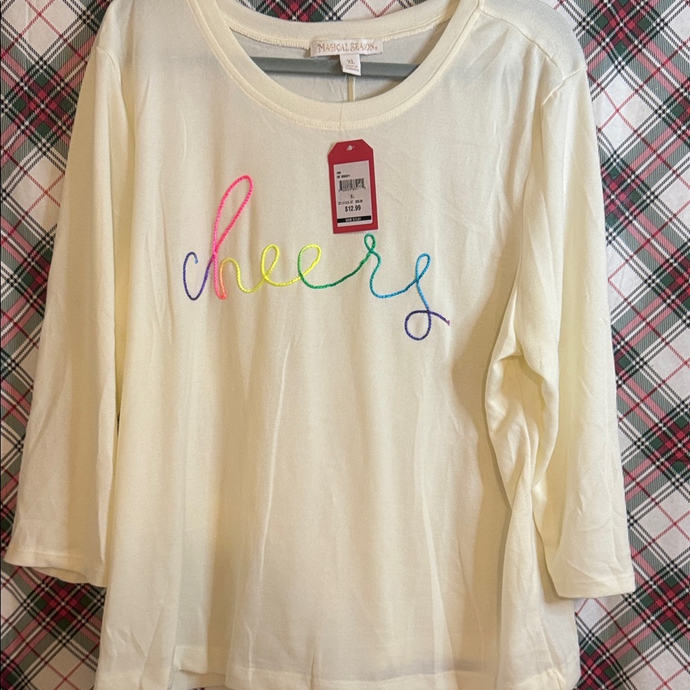 Magical Seasons Cream 'Cheers' Embroidered Women's Tunic